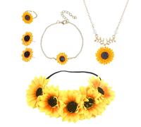 1 Collana, 1 Paio Di Orecchini, 1 Braccialetto, 1 Anello E 1 Fascia Per La Testa, Gioielli Di Girasole, Gioielli Di Design Creativo, Gioielli Da Donna.