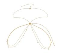 1 Collana con Catena a Forma di Croce in Perle finte, for Petto, Seno, Pancia, Corpo, for Donne, Estate, Bikini, Gioielli con Nappe(Gold)