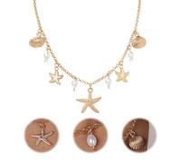 1 collana con ciondolo a forma di stella marina dorata, ciondolo a forma di stella marina e dettagli di perle, per un look da spiaggia in acciaio inox, semplice gioiello da spiaggia, regalo perfetto