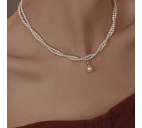 1 Collana con doppio strato di finta perla, catena elegante a collarino alla moda Tagli UnicaLega di zinco