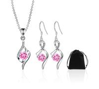 1 collana con zirconi, 1 paio di orecchini a goccia, 1 borsa portaoggetti, gioielli da ragazza con diamanti rosa, accessori alla moda, adatti per compleanni, feste, San Valentino