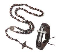 1 Collana Croce, 1 Braccialetto Croce, Collana Rosario, Braccialetto Collana Intrecciata, Collana Vintage Biblica, Gioielli Croce