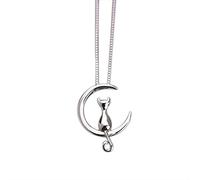 1 collana da donna elegante con ciondolo a forma di gattino con luna, gioiello alla moda per la persona amata, regalo in argento