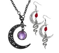 1 Collana di Luna E 1 Paio di Orecchini per Borchie A Serpente Luna, Gioielli Gotici, Gioielli di personalità retrò, Gioielli da Donna, Accessori per Abbigliamento.
