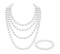 1 collana di perline, 1 braccialetto di perle, set di gioielli in cammello, collana lunga di perle (180 cm)