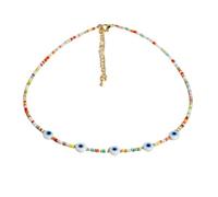 1 collana girocollo da donna con perline in stile bohémien, con ciondolo a forma di occhi di diav, Pietra