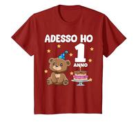 1 Compleanno Bambini & Orso Regalo di 1 Anno Maglietta, Bambini, Mirtillo Rosso, 2 Anni
