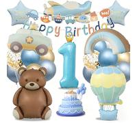1. Compleanno orsetto, decorazione per feste di compleanno, 1 anno, decorazione per il compleanno dei bambini, decorazione dell'amore arcobaleno, striscione di compleanno e decorazione per torte