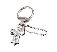 1 confezione argento fiocco portachiavi chiusura a molla staccabile perline | Materiale Resina Plastica Ciondolo Arco Argento Liscio Lucidato Coreano Minimalista Primavera Portachiavi Catena Stacc