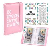 1 confezione da 100 buste per il risparmio delle sfide, in pelle PU rosa, portafoglio e organizer per contanti, 17,8 cm x 11 cm, sistema di raccoglitori per il bilancio e il monitoraggio del reddito e