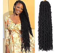 1 confezione di capelli finti all'uncinetto, 91 cm, ondulati, nu locs, dea corta (20 radici/confezione) #1B