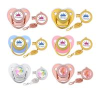 1 confezione di ciuccio neonato in silicone con molletta, con decorazione di corona luccicante e sublimazione dorata, accessorio di lusso per bebè Corona Nera,Principe d'Oro,Baby Blue Prince,Baby rosa