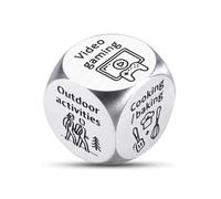 1 confezione di dadi decisionali per attività e cibo, 1,6 cm, in alluminio, argento, per videogiochi, attività all'aperto, cucina, lettura, viaggi, animali domestici, pizze, hamburger, pollo, shopping