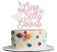 1 confezione di decorazioni per torte di compleanno One Silly Goose Cake Topper Oche bianche Decorazione per torta per oche, baby shower, bambini, tema festa, torta