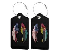 1 confezione di etichette per bagagli in pelle con ali e bandiera del Mozambico/America, ideali per valigie, navi da crociera, aeroporti, borse e zaini.