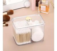 1 contenitore a 3 sezioni in plastica trasparente Qtip per bagno, organizer con 3 griglie per tamponi di cotone, tamponi e palline, contenitore per cosmetici indipendente, leggero e salvaspazio