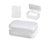 1 contenitore per portasapone con rete in schiuma, accessori per sapone da bagno, portasapone a doppio strato, a prova di perdite, scolapiatti (color crema)