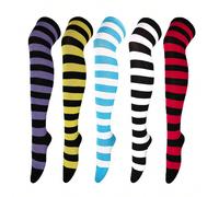 1 Coppia Calze lunghe sopra al ginocchio da donna, calze a righe stile giapponese per cosplay anime Rosa e bianco,blu nero,nero viola,bianco e nero,Nero arancione,rosso nero,bianco azzurro,rosso e bia