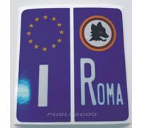 1 COPPIA DI ADESIVI RIFRANGENTI PER TARGA AUTO CON STEMMA E SIGLA "ROMA" DIMENSIONI REGOLAMENTARI