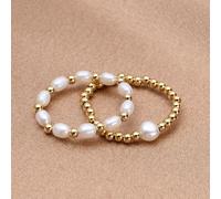 1 Coppia di Anelli da Donna con Perle d'Acqua Dolce Placcate in Oro 18K e Corda Elastica Tagli UnicaPerla coltivata