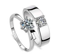 1 coppia di anelli di partnership Anelli di fidanzamento Donne Uomini Sterling Sterling Simple Slitter Slotter Cubic Zirconia Memori di Memori Festa Famiglia Anello aperto Anello aperto Ipoallergenico