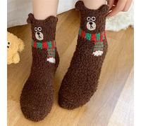 1 Coppia Di Calze Lunghe Alla Caviglia Morbide E Calde Per Donna, Di Colore Tinta Unita, Con Ricamo Di Orso E Cucitura Di Sciarpa Sulla Parte Superiore 36-39,40-43,1 paio di nero 40-43,1 paio di nere 