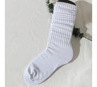 1 Coppia Di Calze Lunghe Bianche Versatili Con Volant In Stile Coreano Per Donna, Look Minimalista Lolita Collegiale, Calze A Tubo Monocromatiche, Senza Soletta, Autunno Tagli UnicaLettere,Colore unic