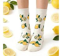 1 Coppia di Calze Lunghe Estive da Donna con Motivo Carino al Limone, Calze Morbide e Confortevoli, Calze dal Tema Frutta alla Moda Adatte per Outfit Estivi 36-39,40-43PianteTessuto