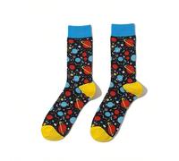 1 Coppia Di Calzini Divertenti A Tema Spaziale Per Uomo, Un Must-Have Per Gli Appassionati Di Spazio! Calzini Adatti Per Il Tempo Libero Quotidiano, Perfetti Come Regalo Per Feste Ed Eventi Sociali, C