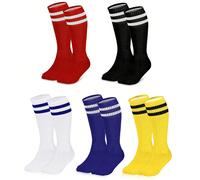 1 Coppia di calzini sportivi traspiranti a righe per bambini, calzini alti al ginocchio sottili per calcio per ragazzi e ragazze, calzini versatili per bambini di età compresa tra 2 e 12 anni 2-6Y,7-1