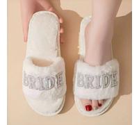 1 Coppia Di Ciabatte Piane Da Donna Con Perle E Lettera, Decorazioni Da Sposa, Sandali Infradito Da Interno/Esterno Con Pelliccia, Alla Moda Ed Eleganti, Per Spose, Matrimoni, Feste, Colore Bianco CN3