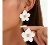 1 Coppia di Delicati Orecchini a Bottone Multicolore a Forma di Fiore di Dopamina a 5 Petali Bianchi, Adatti Come Regalo di Matrimonio per Donne Tagli UnicaLega di zinco