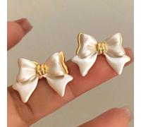 1 coppia di eleganti orecchini di moda quotidiana dal design semplice e chic con fiocco bianco, adatti per appuntamenti, vacanze, San Valentino, regali per mamma e per la Festa della Mamma Tagli Unica