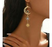 1 Coppia di eleganti orecchini pendenti con strass a forma di stella e mezzaluna, adatti per il Ramadan, l'uso quotidiano casual, feste di Capodanno, San Valentino, vacanze al mare, matrimoni, accesso