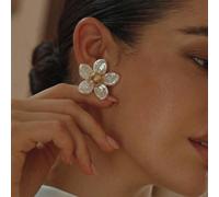1 Coppia di orecchini a bottone eleganti e carini con perle/conchiglie e fiori 3D, adatti per lavoro, casual, matrimonio, vacanza, campeggio, stile Y2K, per mamma, donne, ragazze, autunno, inverno, fe