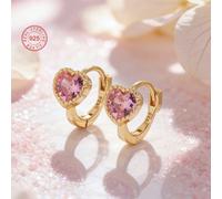 1 Coppia di Orecchini a Cerchio in Argento Sterling 925 con Zirconia Rosa a Bassa Allergia, Sognanti e Carini, Confezione Regalo, Orecchini Regalo per Ragazze, Regalo per Compleanno/Capodanno, Regalo