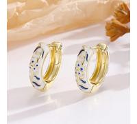 1 Coppia Di Orecchini A Cerchio In Stile Gioielli Alla Moda, In Materiale In Rame Placcato Oro, Con Motivo A Fiore E Effetto Porcellana Blu E Bianca, Per Donne E Ragazze Tagli UnicaRame