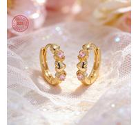 1 Coppia di Orecchini a Cuore in Argento Sterling 925, Ipoallergenici, Intarsiati con Zirconia Rosa, Sognanti e Giocosi, Confezione Regalo, Adatti per Uso Quotidiano o Festività, Regalo per Ragazze, A