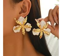 1 Coppia di orecchini a fiore 3D asimmetrici di alta moda, orecchini a bottone in smalto asimmetrici vintage con fiori in rilievo, adatti per uso quotidiano, vacanze e occasioni formali delle donne Ta