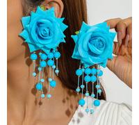 1 Coppia di orecchini a goccia con fiore in poliestere rosa, perline acriliche di colore solido e nappe, adatti come regalo di gioielli per le donne da indossare in vacanza o a una festa Tagli UnicaPo