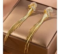 1 Coppia Di Orecchini A molletta Alla Moda Con Pendenti A Goccia D'Acqua Dorati, Decorati Con Strass, Nuovo Modello Di Ornamento Per Orecchie Da Donna Come Regalo Di Compleanno 2023 Lega di zinco