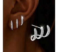 1 Coppia di orecchini a perno con strass - Eleganti orecchini argentati lucidi, carini e affascinanti, regalo perfetto per Natale, Ognissanti, Ringraziamento e amici. Le prime tre immagini sono solo d