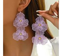 1 Coppia di orecchini alla moda con fiore doppio strato viola, design esagerato, pendenti floreali multi-strato lunghi, adatti per uso quotidiano, San Valentino, mamma, madre, Festa della mamma, regal