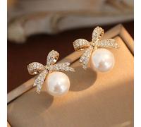 1 coppia di orecchini con fiocco, impreziositi da perle e strass, dal design elegante e sofisticato, adatti per San Valentino Tagli UnicaLega di zinco