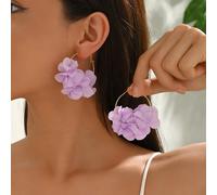 1 Coppia di orecchini eleganti in stile bohémien con nappine e motivo floreale in tessuto, adatti come regalo per feste e vacanze delle donne, orecchini rotondi con fiori creativi, accessori di moda p