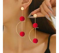 1 Coppia di orecchini lunghi retrò minimalisti e versatili, design geometrico a semicerchio ruotabile con pendente a sfera rossa, adatti per uso quotidiano, festival, feste, vacanze, regalo di San Val