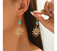 1 Coppia di orecchini pendenti alla moda con ciondolo a spirale a forma di sole, decorati con frammenti di pietre verdi casuali per trasmettere un'atmosfera esotica da isola, adatti per l'uso quotidia