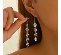 1 Coppia di orecchini pendenti vintage versatili e creativi con cuore geometrico e motivo a volute in argento antico, adatti per uso quotidiano, vacanze e abbinamento di outfit (la parte nera è un eff