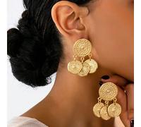 1 Coppia di Orecchini Vintage Eleganti con Moneta d'Oro, Gioielli di Lusso per Donna, Adatti per Uso Quotidiano, Banchetti, Appuntamenti, Feste, Regalo per Matrimonio Tagli UnicaLega di zinco