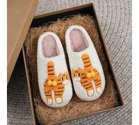 1 Coppia Di Pantofole Peluche Animali Da Compagnia Gatto Carino, Pantofole Infilabili Spesse E Calde Con Ricamo Creativo A Motivo Di Gatto Arancione 3D, Adatte Per Uomo E Donna, Ottimo Regalo Per Prop